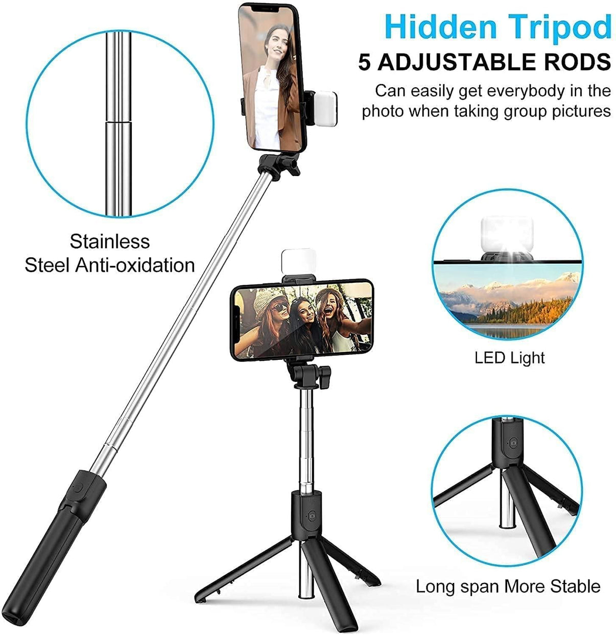 All-in-One Wireless Bluetooth Selfie Stick Tripod