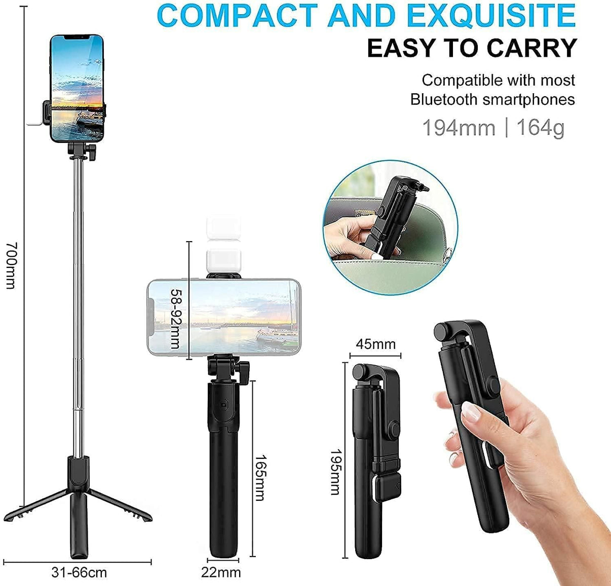 All-in-One Wireless Bluetooth Selfie Stick Tripod