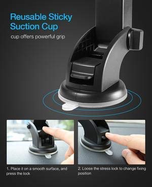 CEUTA® Premium- Car Mobile Phone Holder - Telescopic One Touch Long Neck Arm 360 Degree Rotation | Ultimate Reusable Suction Cup Mount Mirror Stand Anti Shake & Fall Prevention Adjustable Vibration Pads Universal Vehicle Interior Automobile Accessories Su
