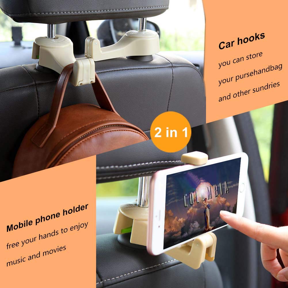 CEUTA Universal Multifunctional Car Vehicle Back Seat Headrest Mobile Phone Holder Hanger Holder Hook for Bag Purse Cloth Grocery (Multi Color, Set of 1)