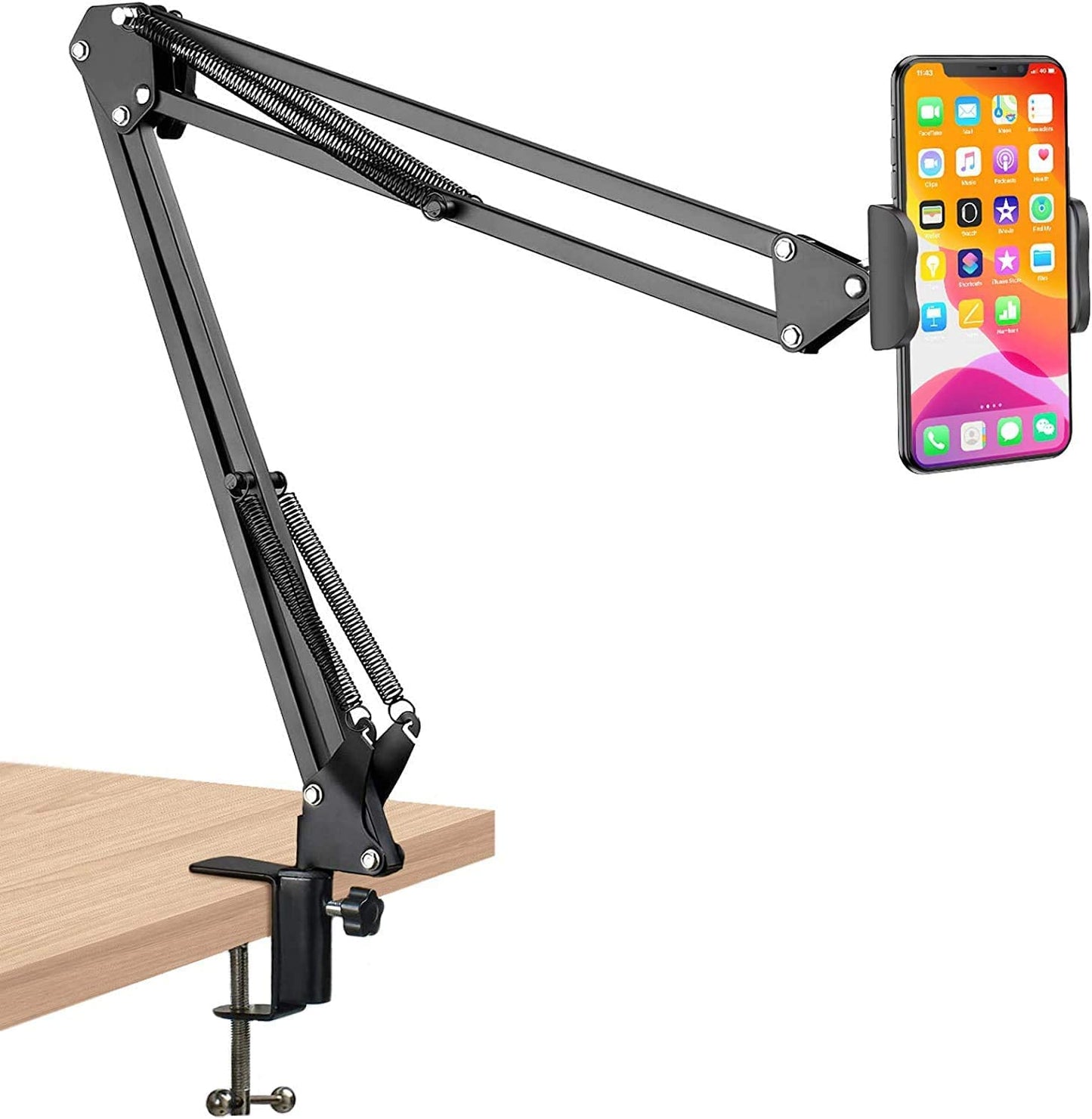 HOJI Foldable Cell Phone Tablet Arm Mount for Desk & Bedside, Adjustable Long Arm Tablet Stand for All 4-12.9 inch Smartphones & Tablets Clamp Clip for Apple iPhone/ipad Mini/ipad Air/Galaxy