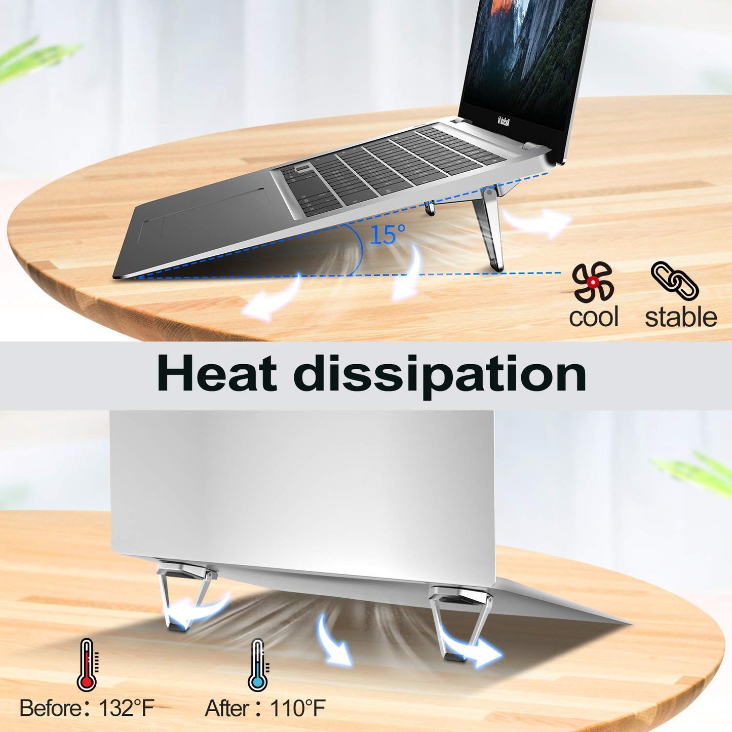 CEUTA Portable Invisible Laptop Stand-2PCS, Mini Aluminum Cooling Pad,Computer Keyboard Mount Kickstand,Ergonomic Lightweight Laptop Desk Stand for MacBook Pro/Air, Lenovo,12-17 Inches Tablet & Laptop